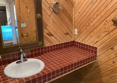 Room 10 - bathroom sink and red tile counter