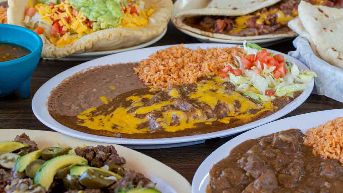 a plate of food on a table in a Mexican restaurant Port Aransas