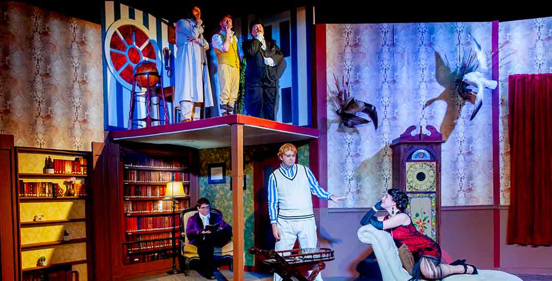 Port Aransas Community Theatre Performers on stage of The Play That Goes Wrong