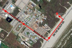 Google Map with lines and arrows showing how to get to Sandollar Sity from Hwy. 361